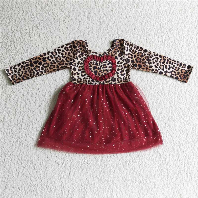 GLD0139 Baby girls Leopard heart tutu dresses