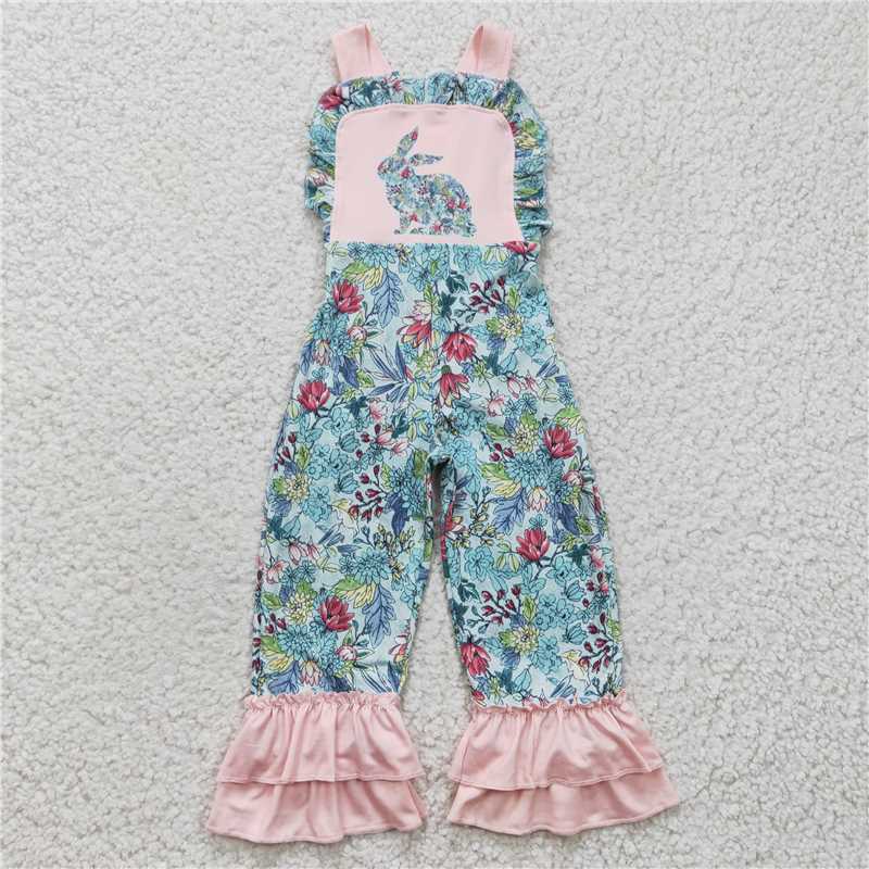 SR0164 Baby girls Easter Rabbit ruffle jumpsuits rompers