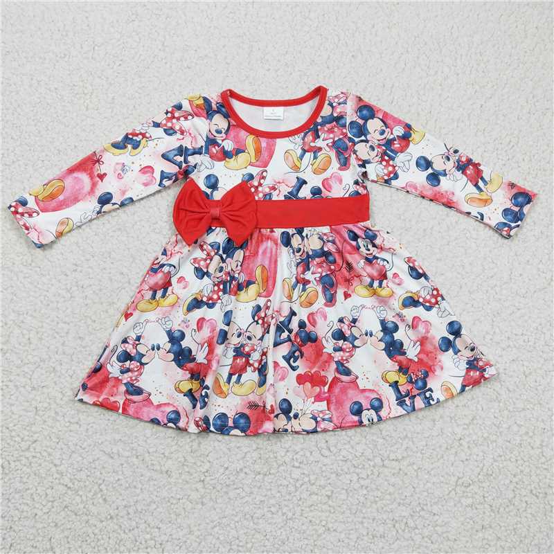 GLD0185 Baby Girls Red Cartoon knee length dresses