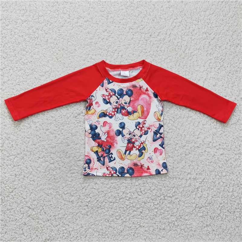 BT0157 Red long sleeves heart mouse kids boy valentine's shirt