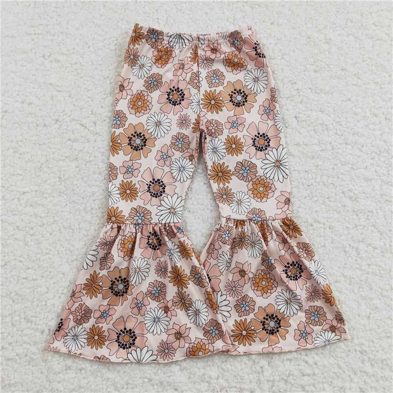 P0058 Baby Girls Western Small Flowers Bell Bottom Pants 7