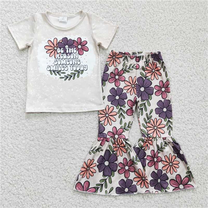 GSPO0348 Girls BE THE REASON floral white short-sleeved trousers suit