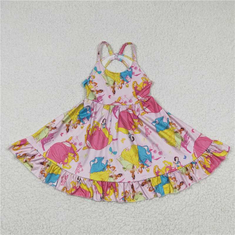 GSD0281 Baby Girls Pink Princess Strap Knee Length Dresses