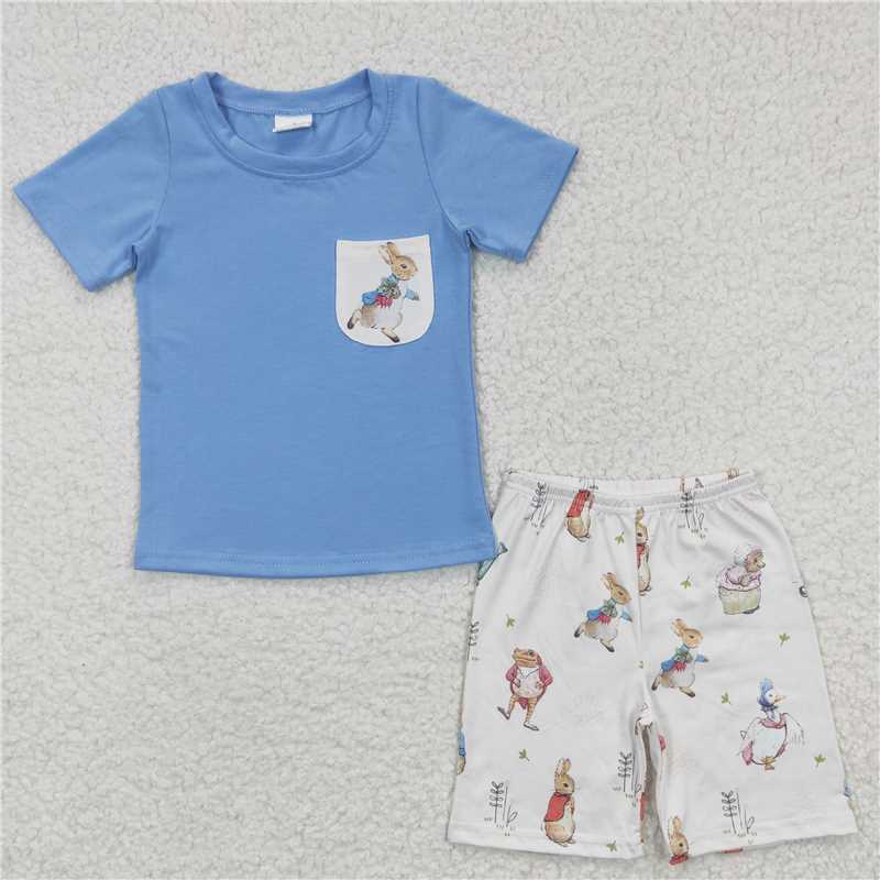 BSSO0115 Baby Boys Easter Rabbit Pocket Tops Shorts Clothes Sets