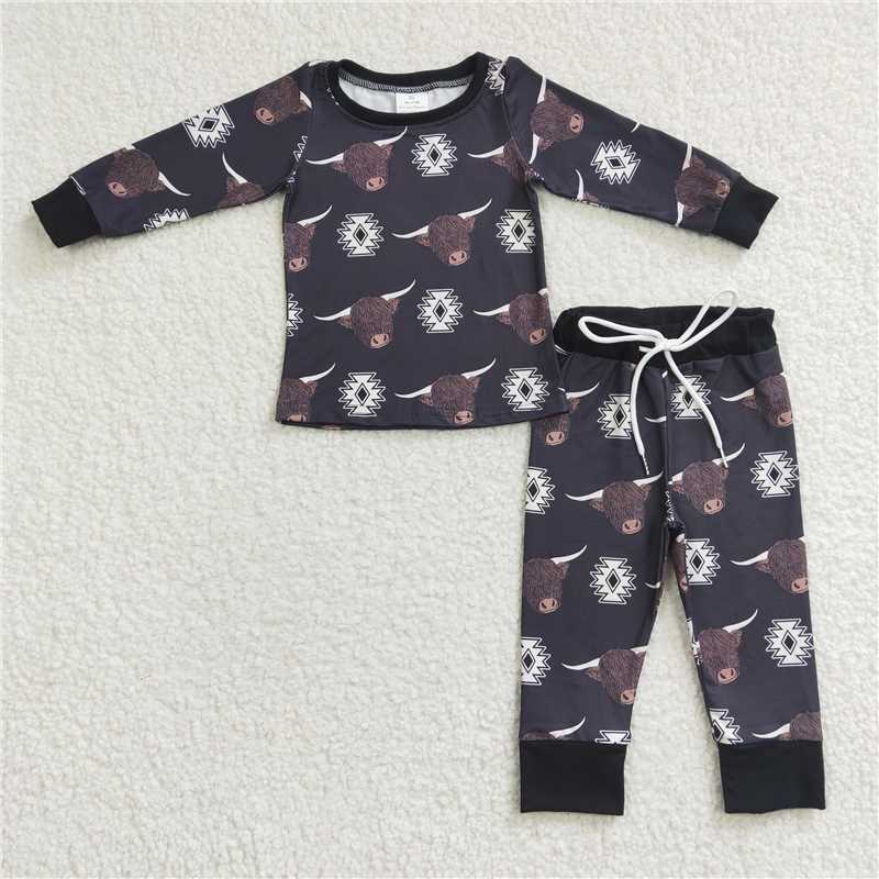 BLP0153Highland cow aztec kids boy western pajamas