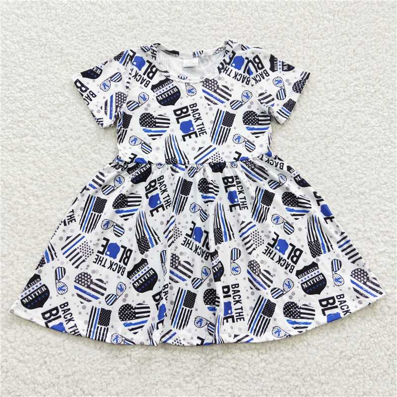 GSD0321 Back the blue flag heart glasses baby girls dresses