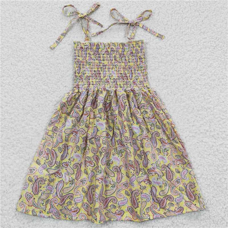 GSD0372 Baby Girls Paisley yellow Elastic Knee Length Dresses