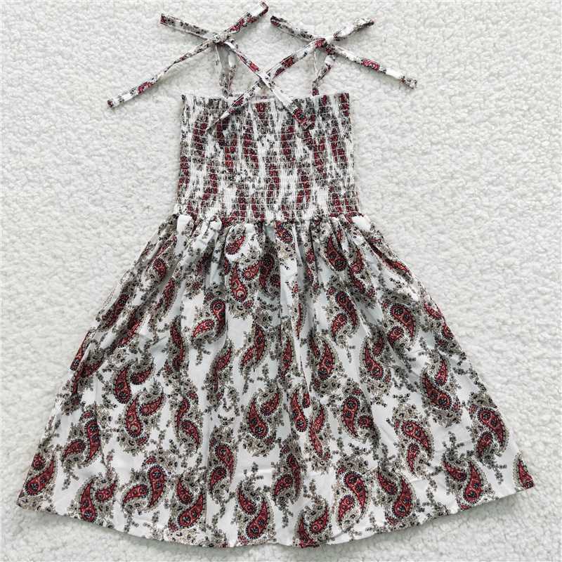 GSD0367 Baby Girls White Flowers Elastic Knee Length Dresses