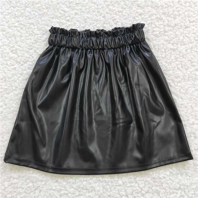 GLK0013 Baby Girls Black Leather Skirts