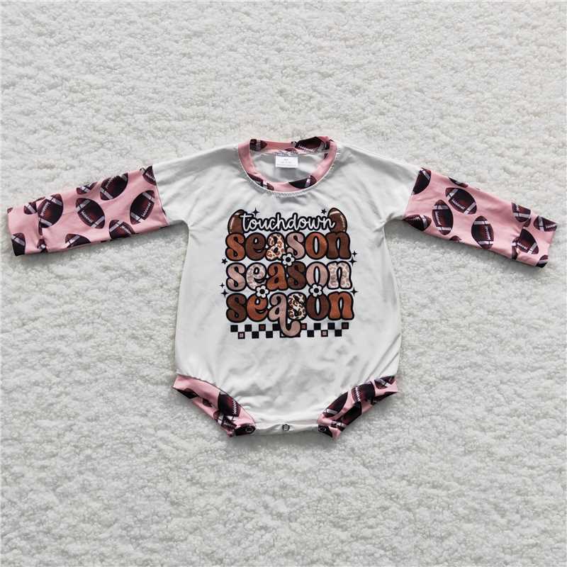 LR0280Touchdown season football baby girls romper