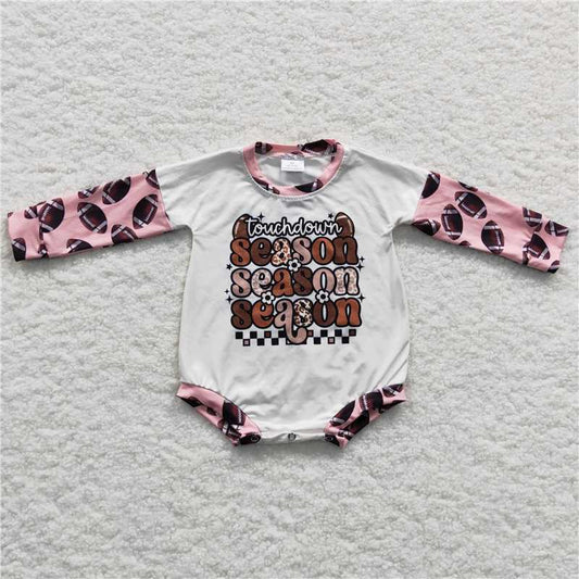 LR0280Touchdown season football baby girls romper
