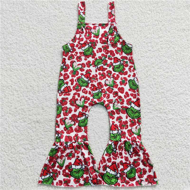 11.18 RTS NO MOQ (In stock)SR0389 Baby Girls Christmas Frog Straps Jumpsuits