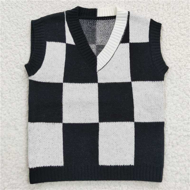 GT0187 Baby Children Black White Vest Sweaters