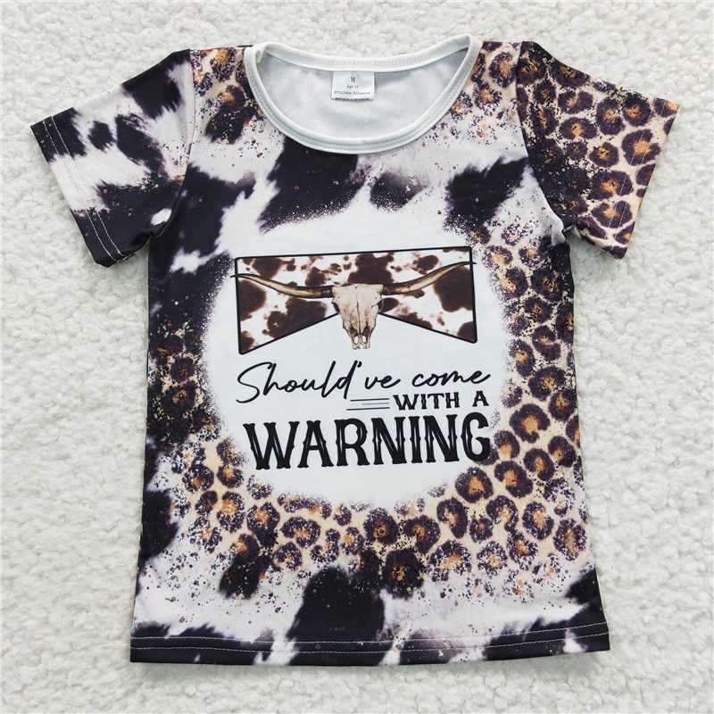 GT0194 Bull skull leopard short sleeves baby kids shirt