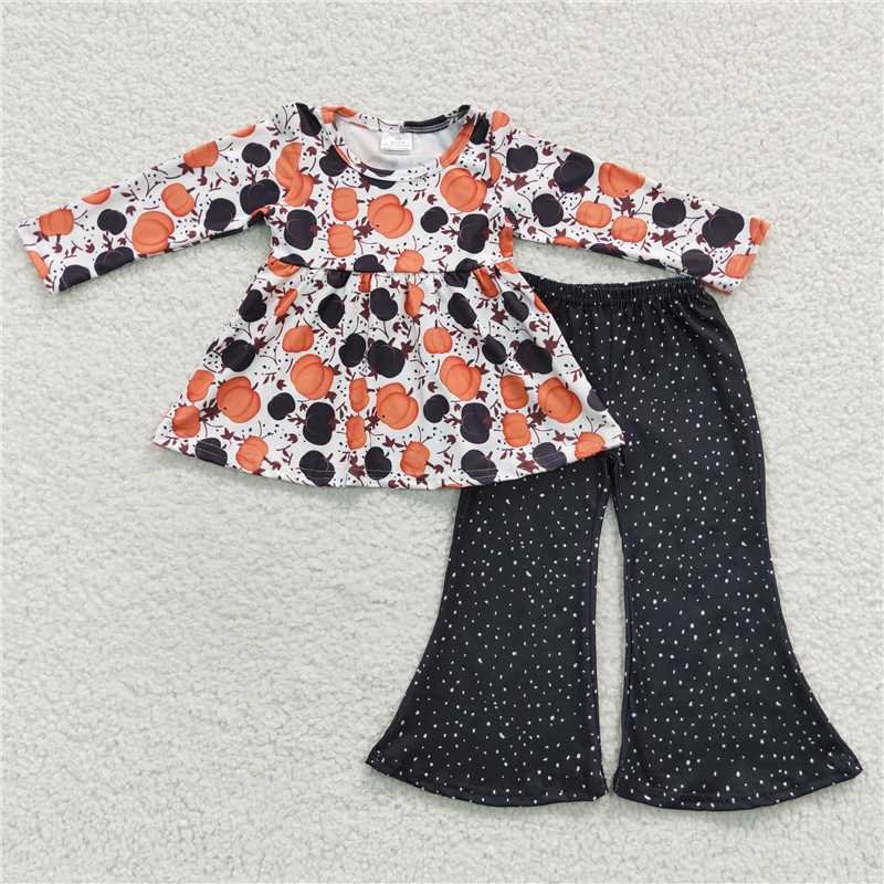 GLP0430Pumpkin peplum black pants girls fall clothing set
