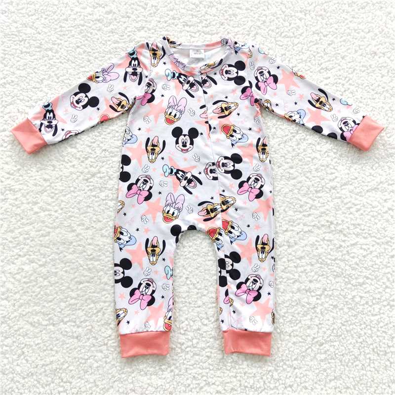 LR0298Duck mouse long sleeves zipper baby girls romper