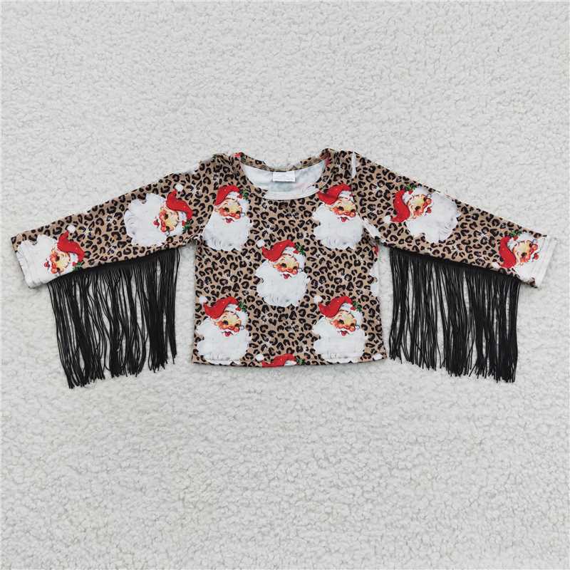 11.19 RTS NO MOQ (In stock)GT0186 Baby Girls Christmas Santa Tassel Shirts Tops