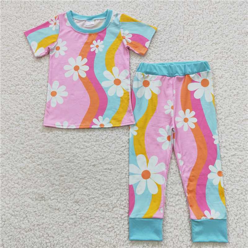 GSPO0720 Flower color short-sleeved trousers suit