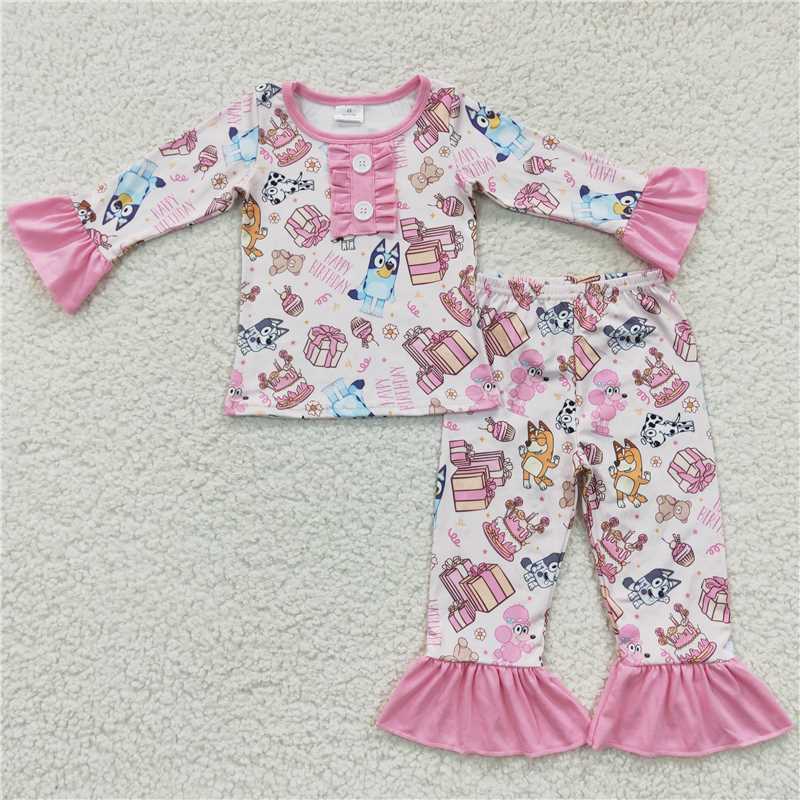 GLP0454 Pink long sleeves dogs gifts Happy birthday girls pajamas