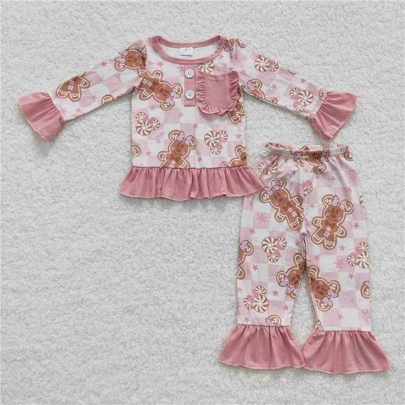 GLP0548Candy mouse gingerbread baby girls Christmas pajamas