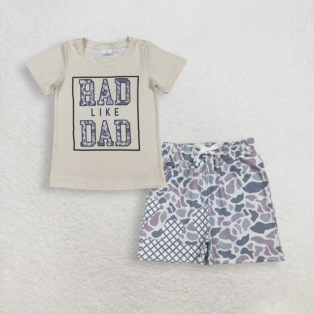 3.14 RTS NO MOQ (In stock)BT1416 + S0586 Fashion Clothing For Baby Boys Short Sleeve Camo Rad Like Dad T-shirts Top Drip Team Shorts Bottom