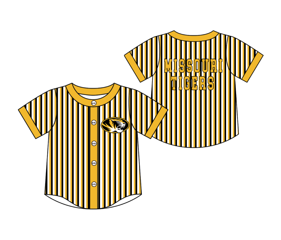 CUSTOM MOQ 5 Cute Kids Clothing Baby Kids Yellow Black Stripe Short Sleeve Team T-shirts Top