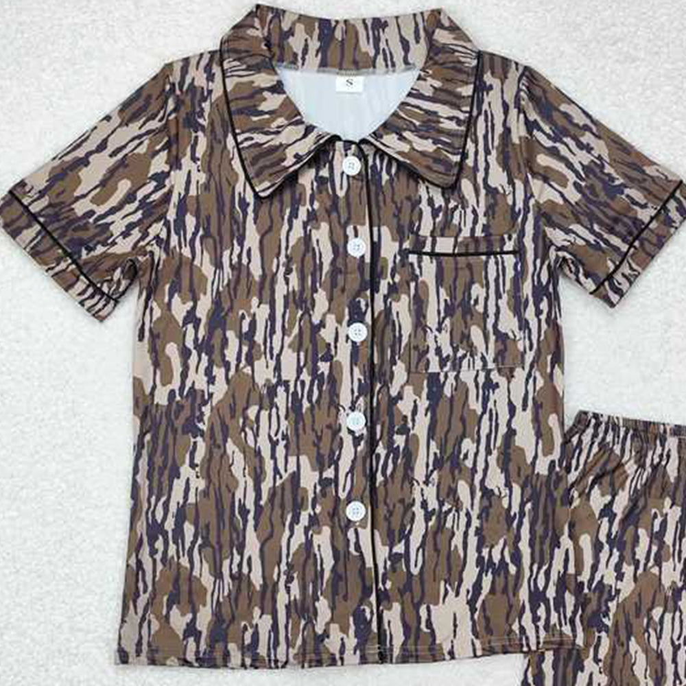 USA Shop (in stock)GSSO1537Women's Bottomland Camo Summer Pajamas Button down Long Sleeve Sleepwear Adult Comfortable Soft Polyester Blend