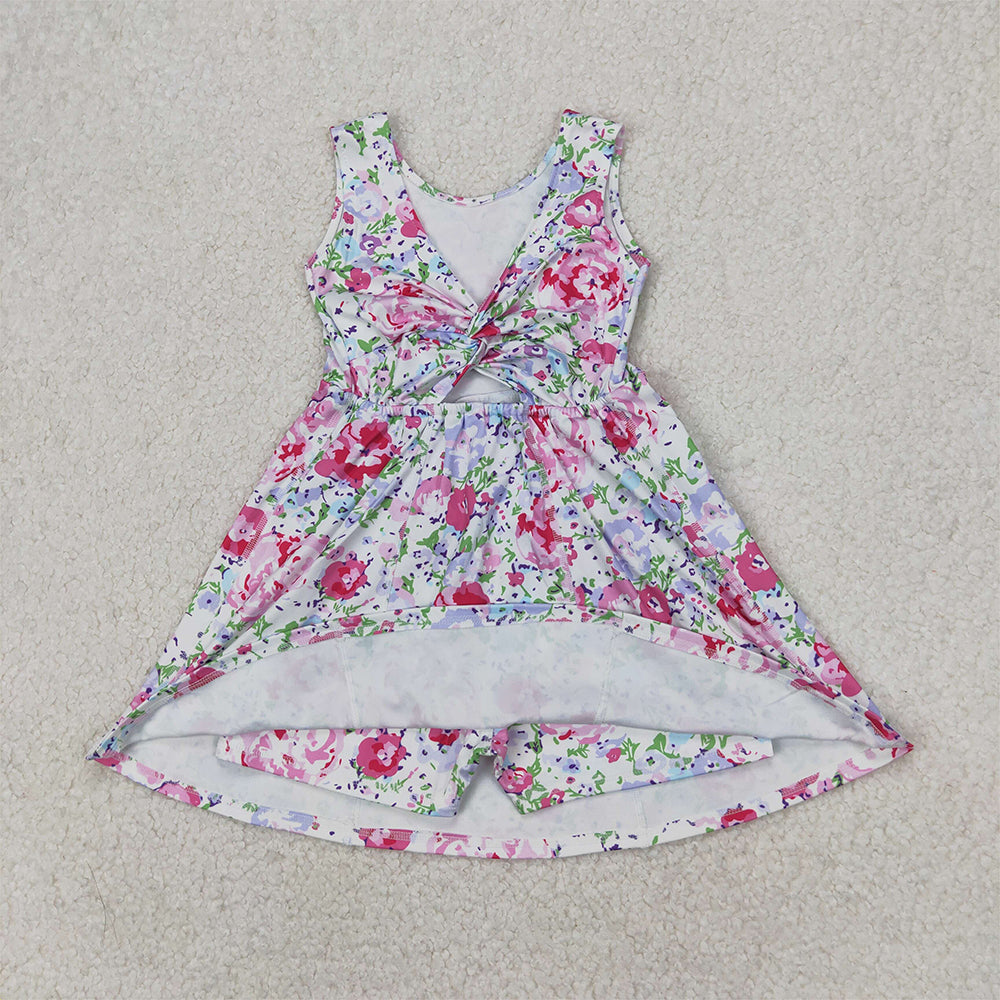 4.08 GSD1991 RTS NO MOQ Baby Girls Summer Dress Active Sleeveless Pink Floral Patchwork Yoga Dress