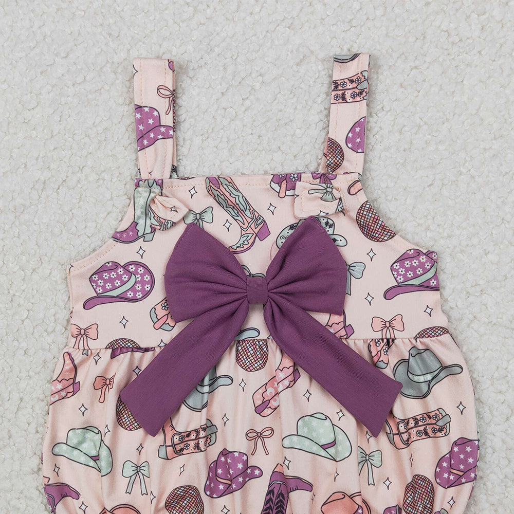 4.07 SR2897 RTS NO MOQ Baby Girls Summer Rompers Straps bow boots hat western baby girls romper