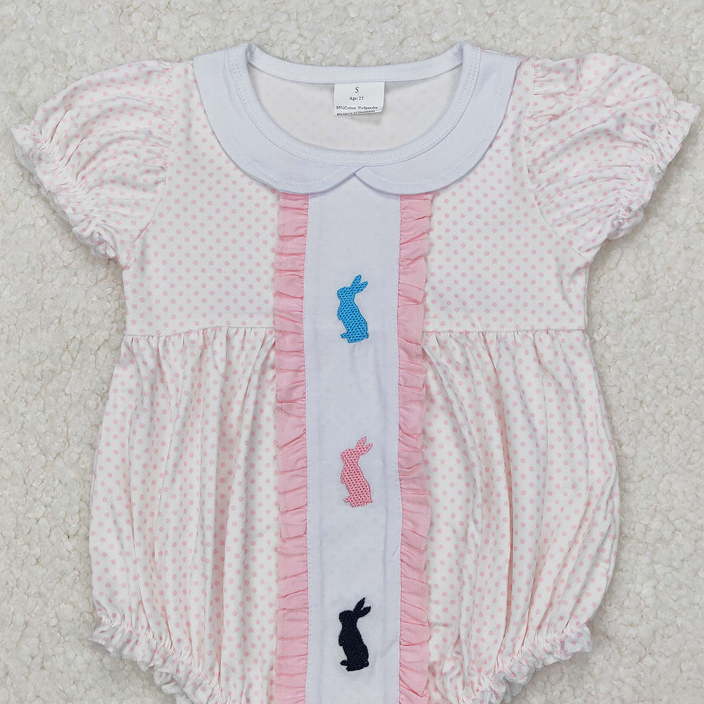 SR2545 New Rts No Moq 8-9 Days By Air Arrived it Short sleeves polka dots bunny baby girls Easter romper