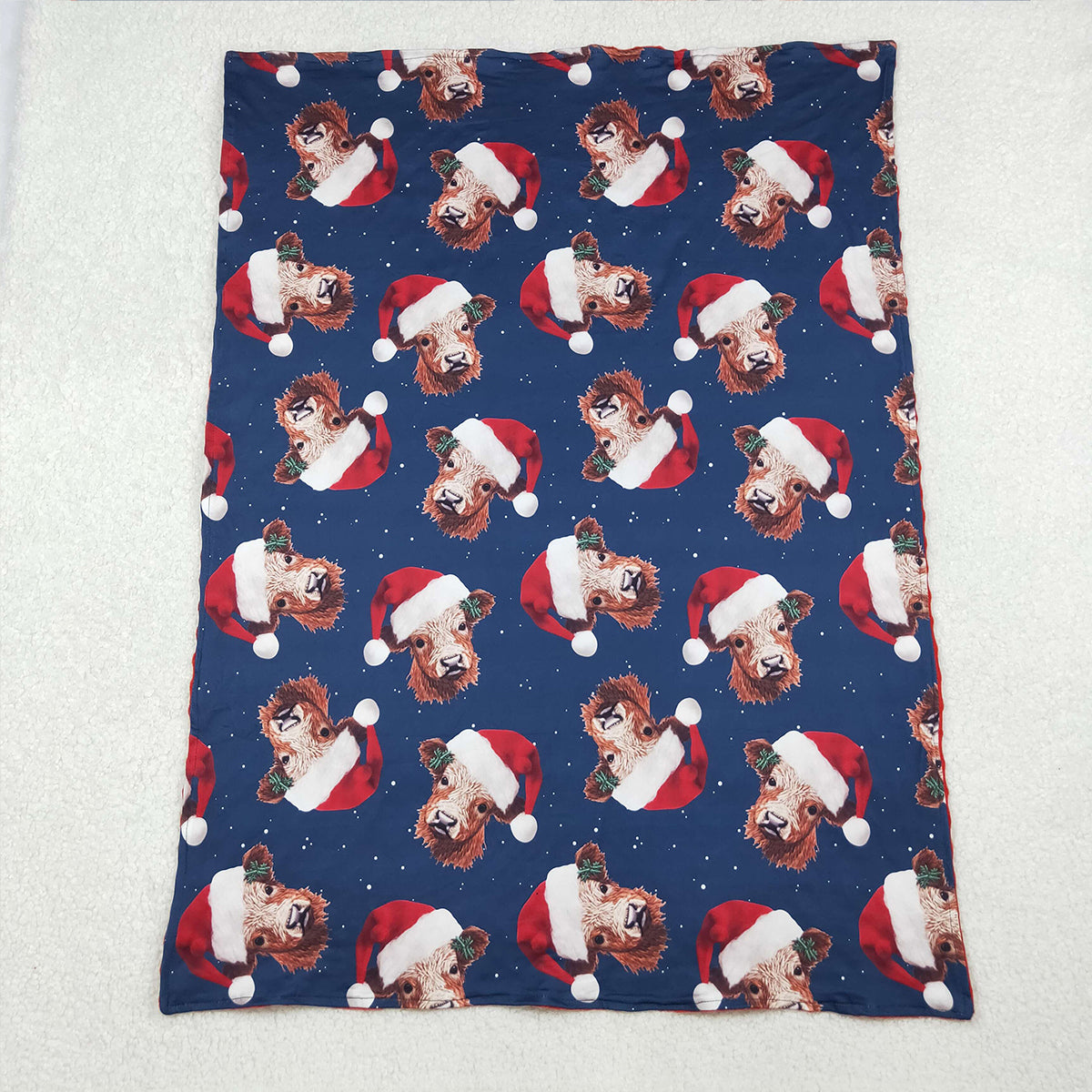 10.16 RTS NO MOQ (In stock)BL0088 Baby Kids Christmas Western Highland Cows Hats Minky Blankets