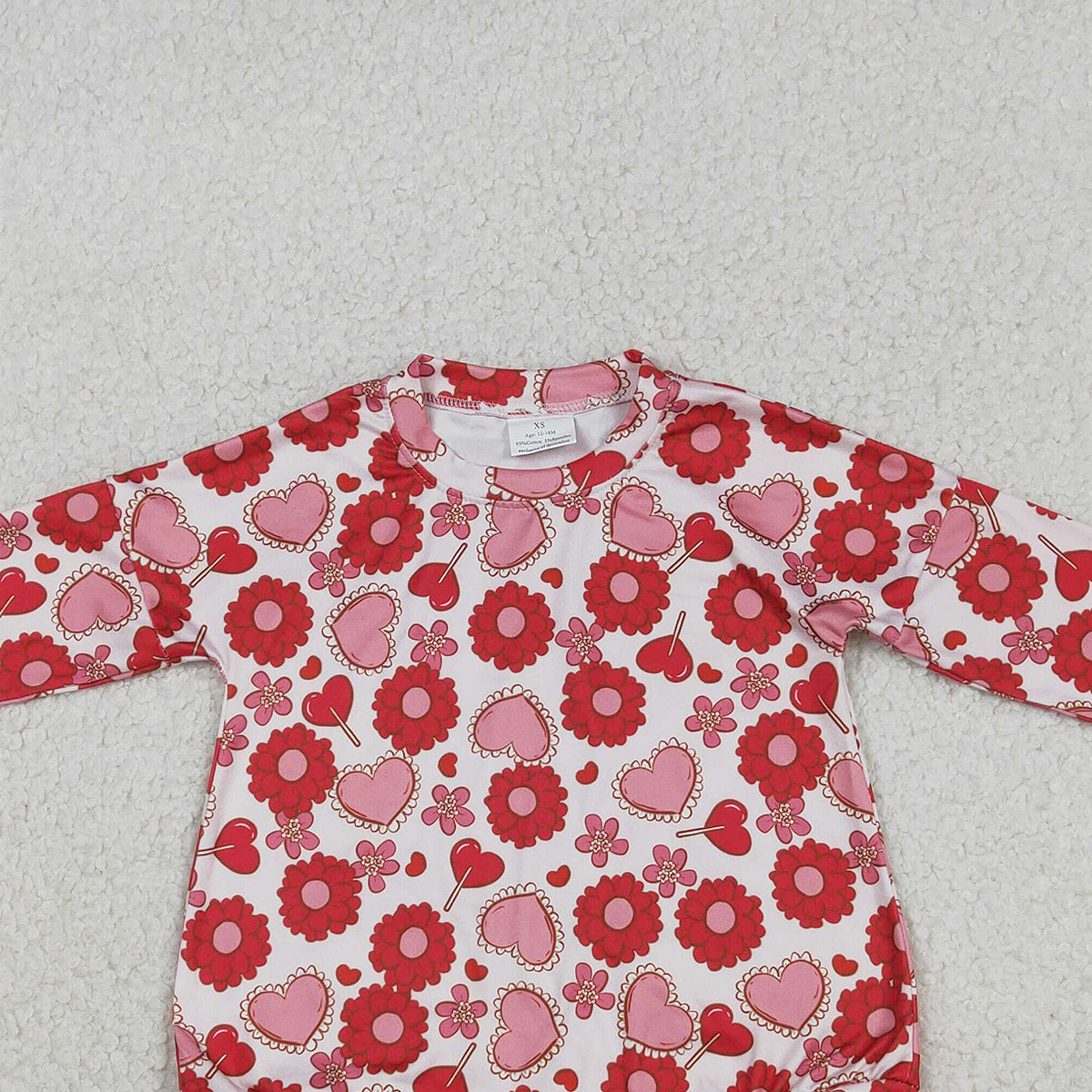12.17 RTS NO MOQ (In stock)LR2758 Baby Girls Winter Rompers Baby Girls Long Sleeve Red Hearts Flowers Valentines Ruffle Rompers