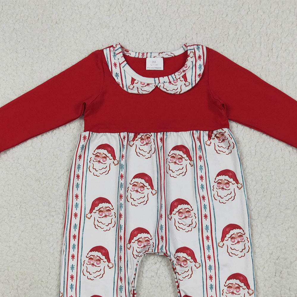 RTS NO MOQ (In stock)LR2331 Baby Girls Winter Rompers Baby Girls Red Christmas Santa Stripe Ruffle Pant Rompers