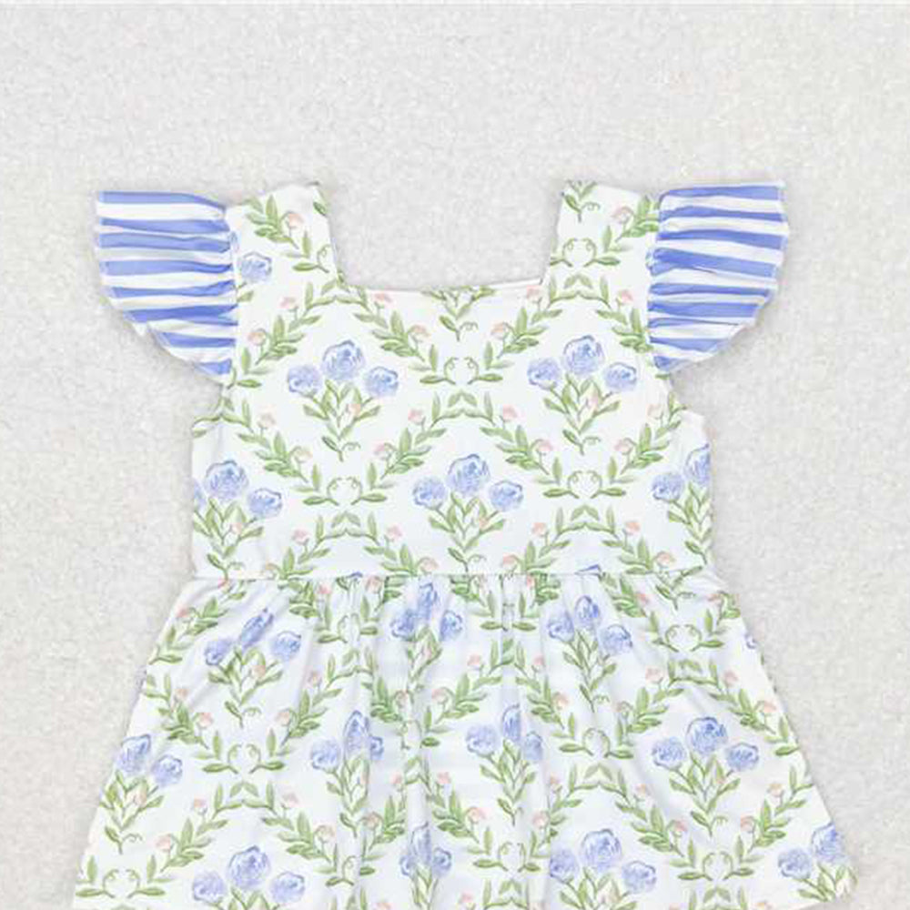 4.07 SR1371 RTS NO MOQ Baby Girls Summer Rompers Flutter sleeves floral stripe baby girls romper