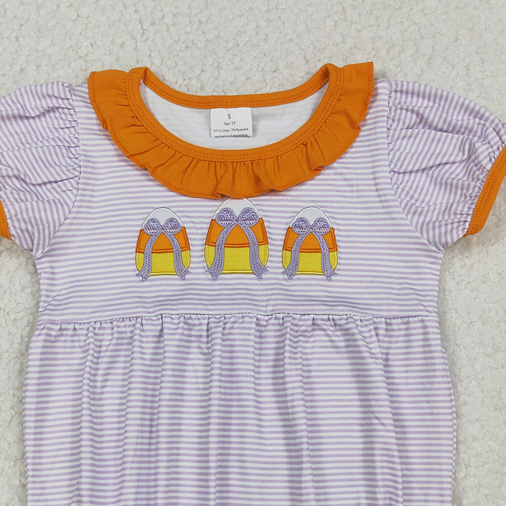RTS NO MOQ (In stock)SR3202 Baby Girls Summer Rompers Lavender Stripe Bows Candy Halloween Rompers