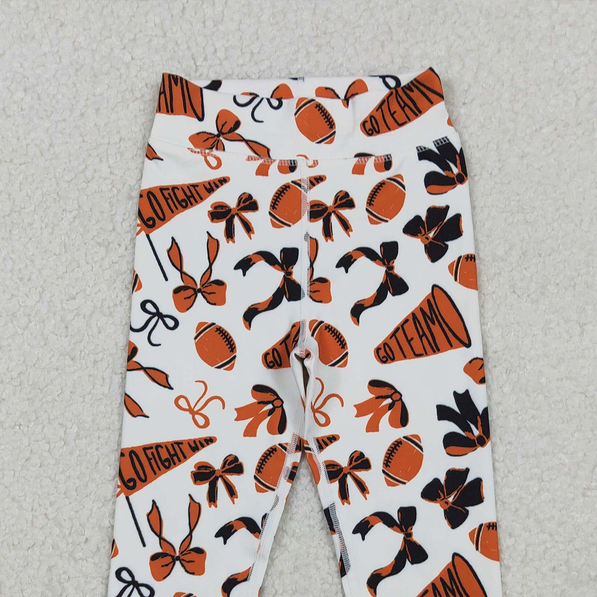 10.17 RTS NO MOQ (In stock)P0847 Baby Girls Orange Black Bows Footballs Go Team Yoga Active Leggings Bottom