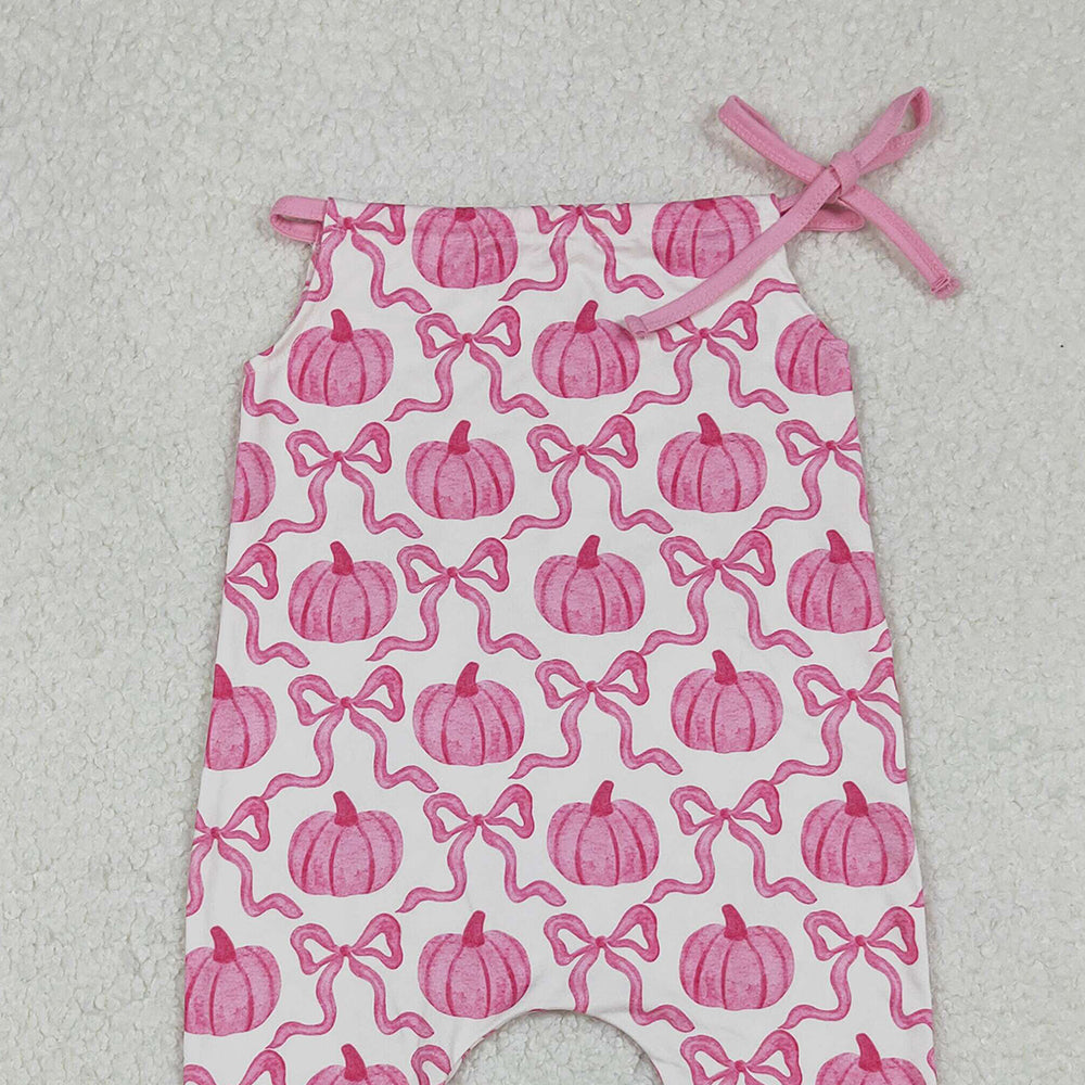 RTS NO MOQ (In stock)SR3200 Baby Girls Summer Jumpsuits Pink Strap Bows Pumpkins Plaid Bell Bottom Fall Jumpsuits