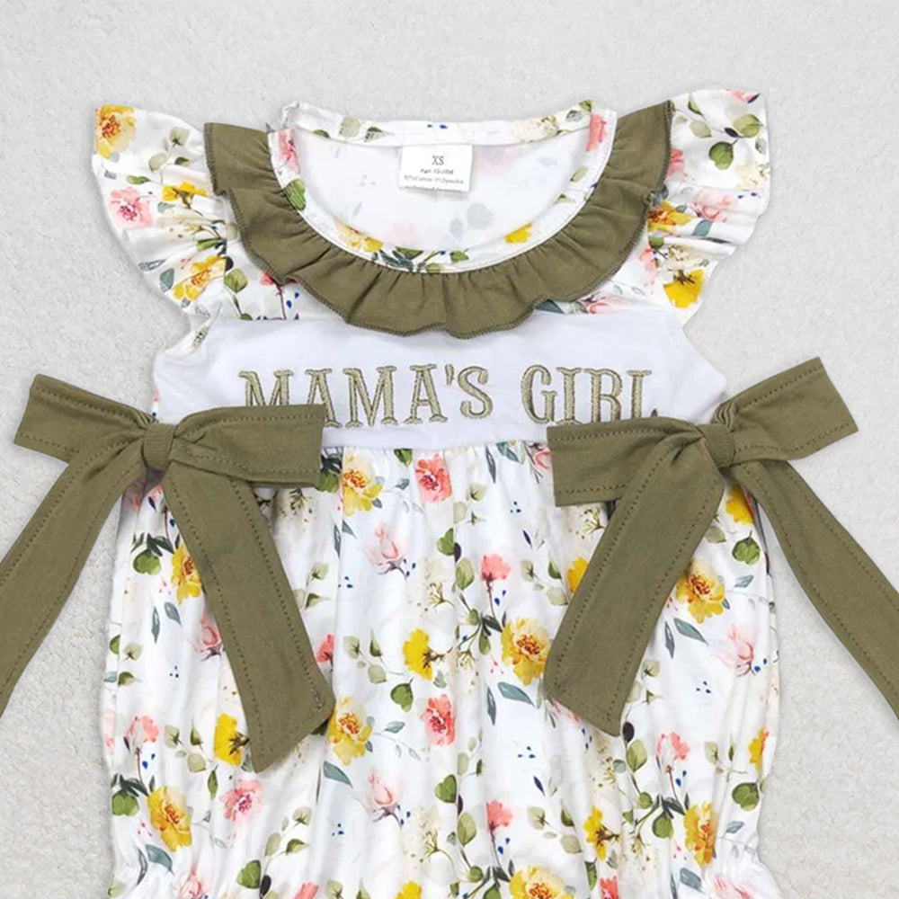 4.17 SR0478 RTS NO MOQ Baby Girls Summer Rompers Mama's girl olive floral bow baby girls romper