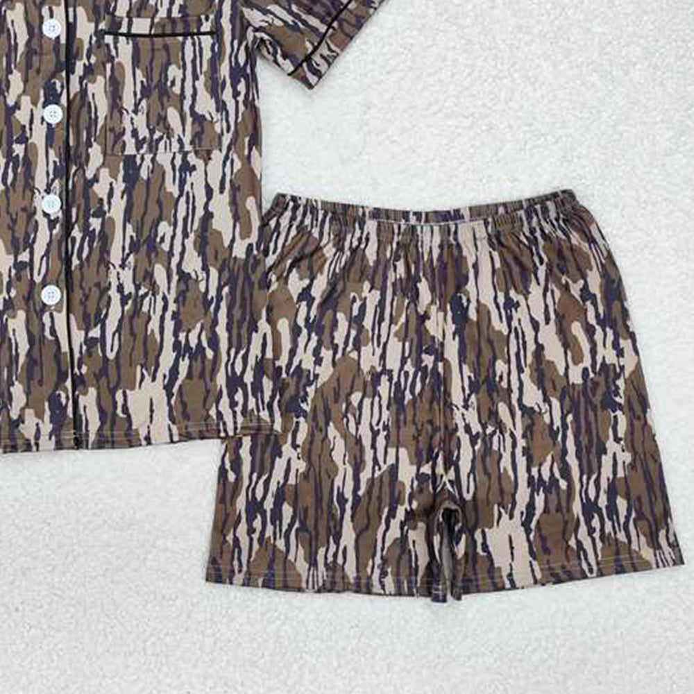 USA Shop (in stock)GSSO1537Women's Bottomland Camo Summer Pajamas Button down Long Sleeve Sleepwear Adult Comfortable Soft Polyester Blend