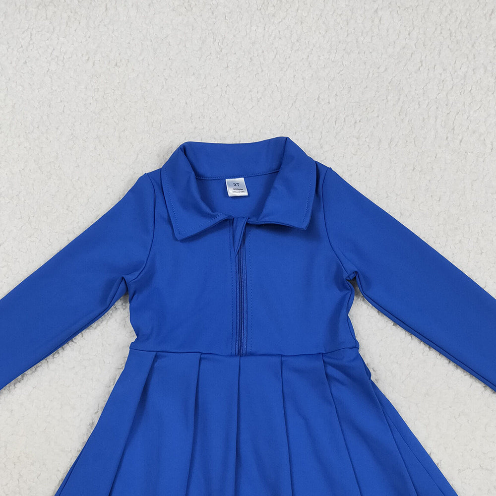 RTS NO MOQ (In stock)GLD1144 Baby Girls Yoga Dress Baby Girls Hot Blue Long Sleeves Zipper Knee Length Dresses