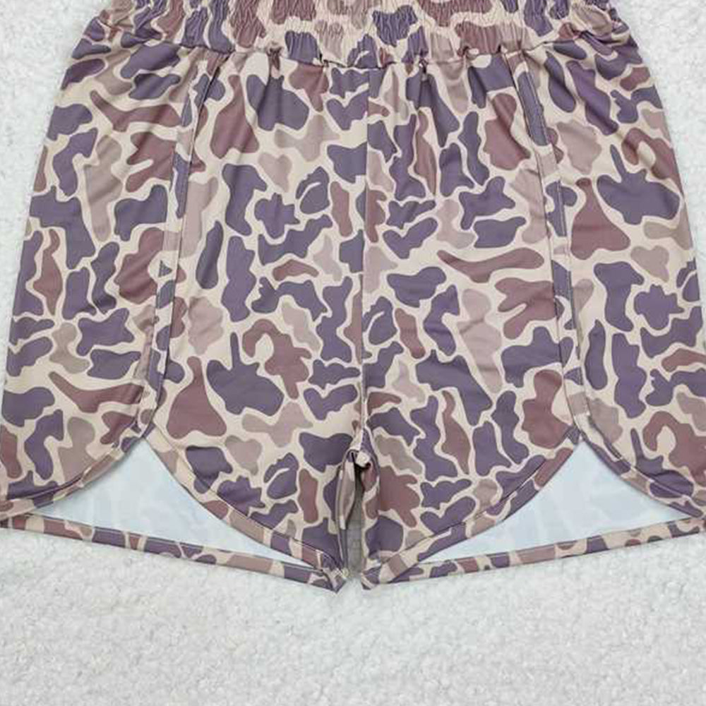SS0374 RTS NO MOQ Khaki camo elastic waist adult women hunting shorts