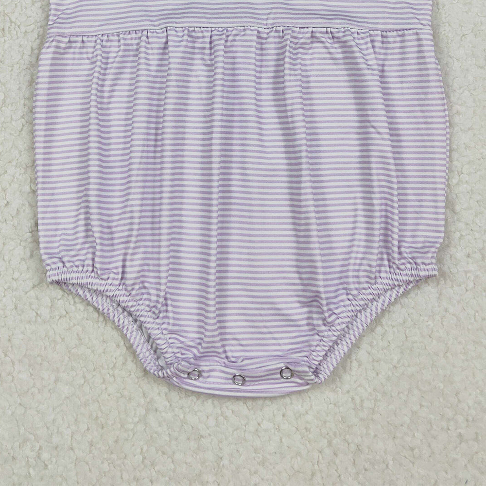 RTS NO MOQ (In stock)SR3202 Baby Girls Summer Rompers Lavender Stripe Bows Candy Halloween Rompers