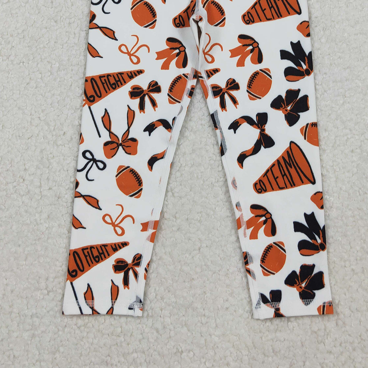 10.17 RTS NO MOQ (In stock)P0847 Baby Girls Orange Black Bows Footballs Go Team Yoga Active Leggings Bottom