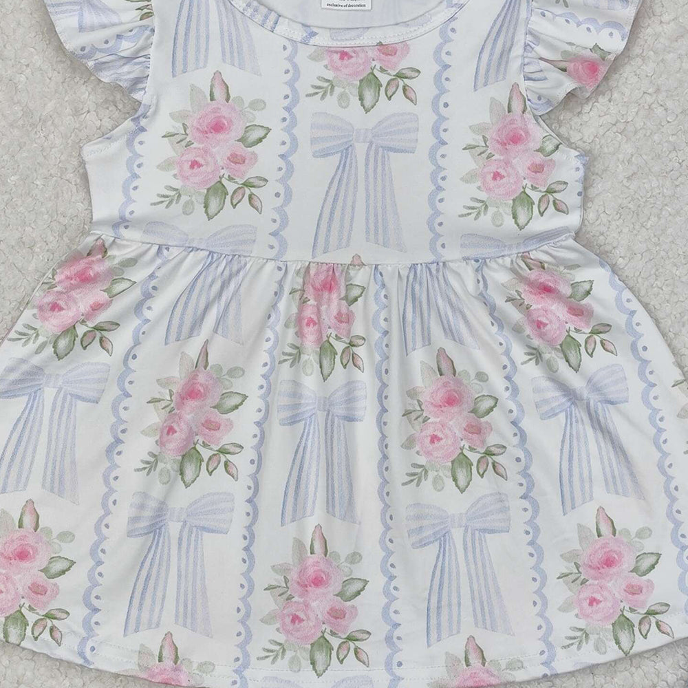 GSSO2052New Rts No Moq 8-9 Days By Air Arrived it Floral light blue bow tunic ruffle shorts girls clothes