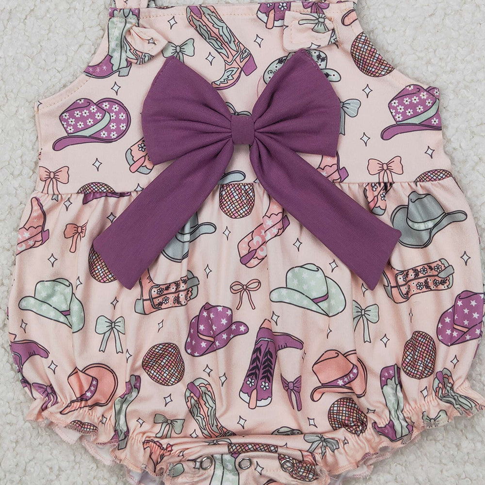 4.07 SR2897 RTS NO MOQ Baby Girls Summer Rompers Straps bow boots hat western baby girls romper
