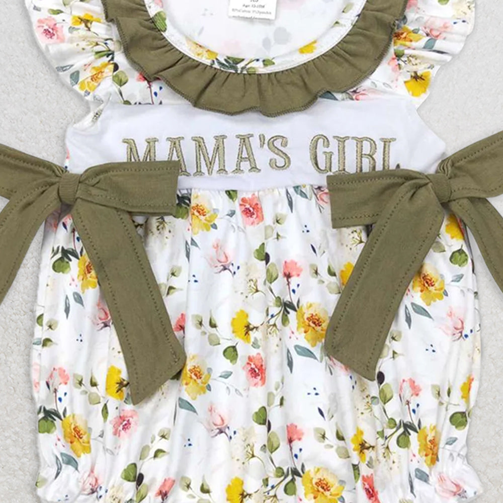 4.17 SR0478 RTS NO MOQ Baby Girls Summer Rompers Mama's girl olive floral bow baby girls romper