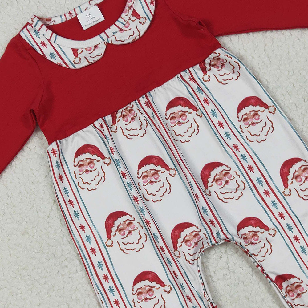 RTS NO MOQ (In stock)LR2331 Baby Girls Winter Rompers Baby Girls Red Christmas Santa Stripe Ruffle Pant Rompers