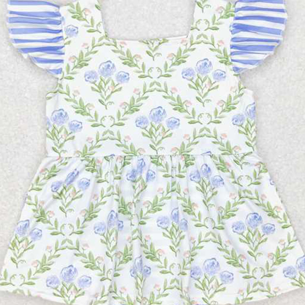 4.07 SR1371 RTS NO MOQ Baby Girls Summer Rompers Flutter sleeves floral stripe baby girls romper