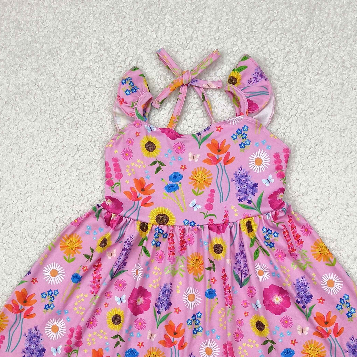 4.17 GSD2208 RTS NO MOQ Baby Girls Summer Dress baby girl clothes floral flying sleeve dress