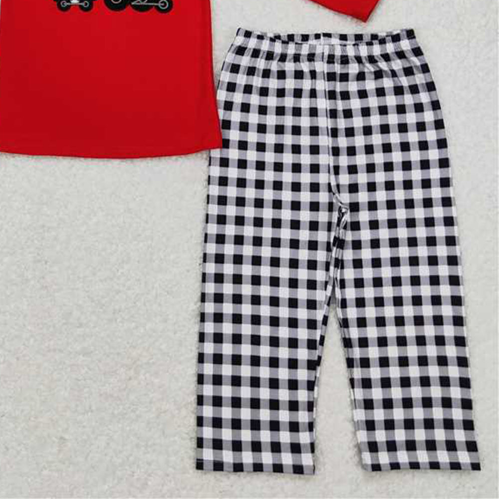 BLP0403Kids Boy Red Plaid Truck Heart Embroidery Outfit Valentine's Day Theme Clothing for Children